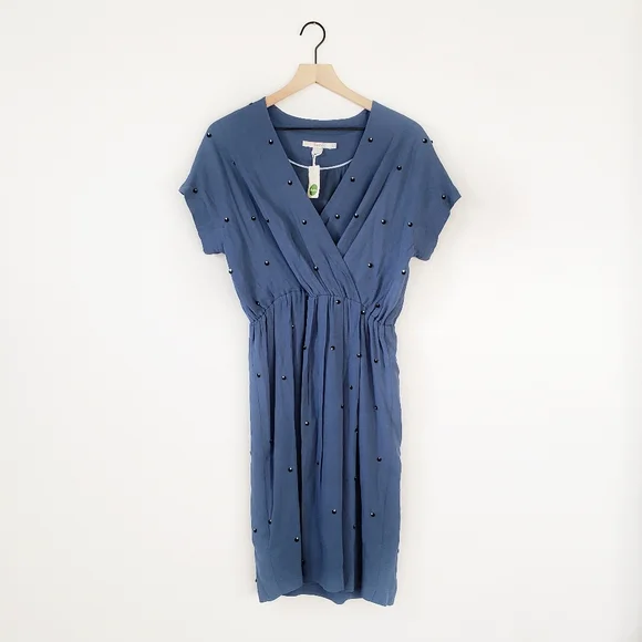 NWOT Boden Blue Wrap Dot Beaded Midi Dress NWOT Boden Blue Wrap Dot Beaded Midi Dress